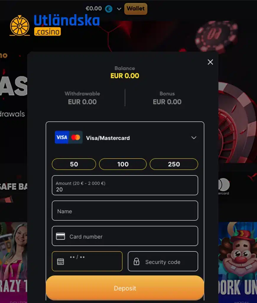 Insättning med Mastercard på Instant Casino