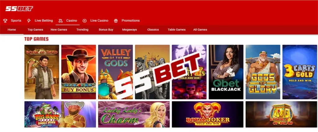 55Bet Casino spelutbud